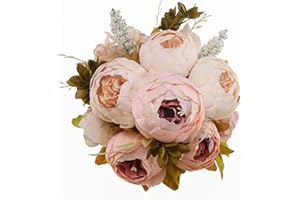 Luyue Vintage Artificial Peony Silk Flowers Bouquet Home Wedding Decoration -Light Pink