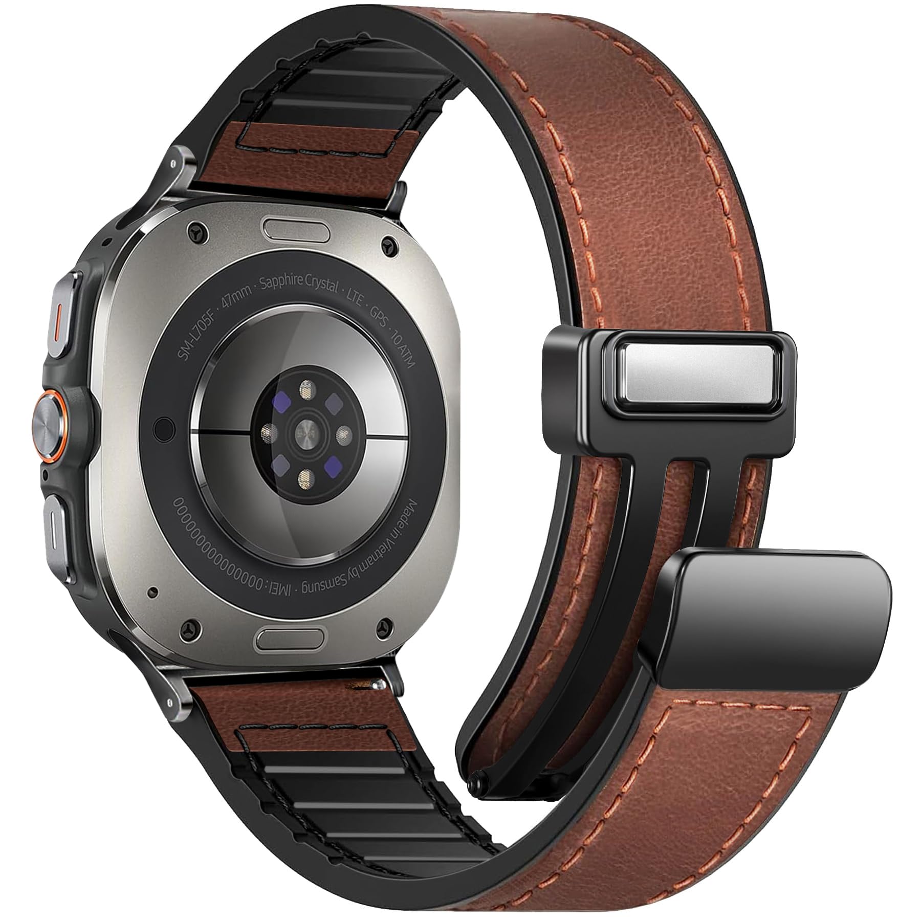 WestEagle Magnetic Leather Watch Band Compatible with Samsung Galaxy Watch Ultra 47mm (2025/2024) Magnetic Buckle Design Adjustable Classic Wristbands Replacement Straps for Men and Women, Dark Brown