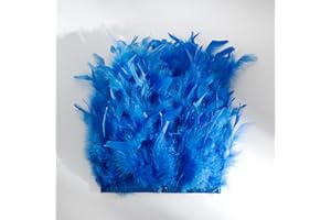 AMUSEDIY Blue Turkey Feather Trim Fringe for DIY Dress Skirt Crafts，Feathers Trim by The Yard Width 4-6 inches Costumes Decoration per Pack of 2 Yards