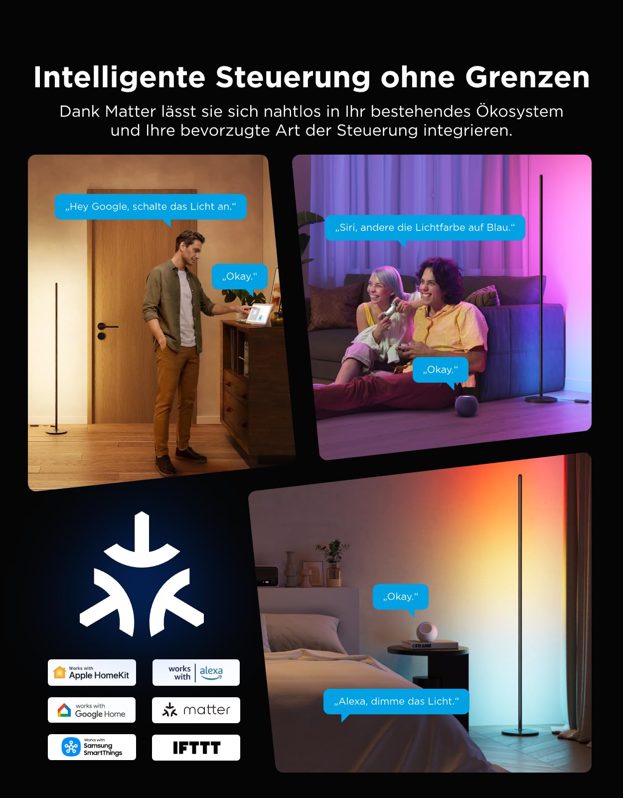Govee RGBIC LED Stehlampe Wohnzimmer, WiFi Stehlampe 1000lm Dimmbar Schwarz 3