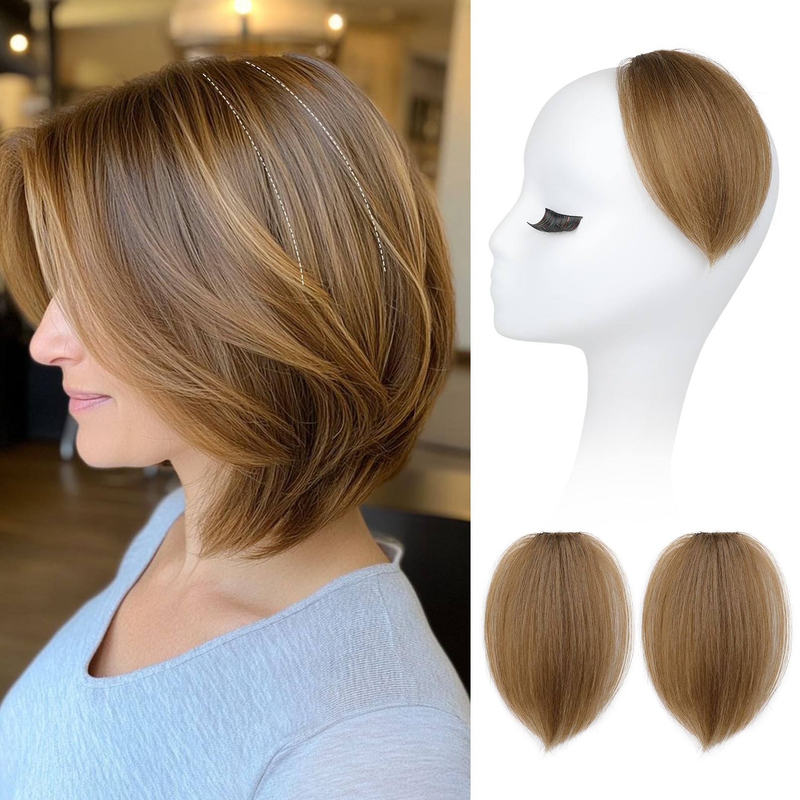 Photo 1 of REECHO Clip in Hair Volumizer, 2PCS 6 inch Short Thick Clip in Hairpieces Adding Extra Volume Hair Extensions for Women (Light Brown with Blonde Highlights)