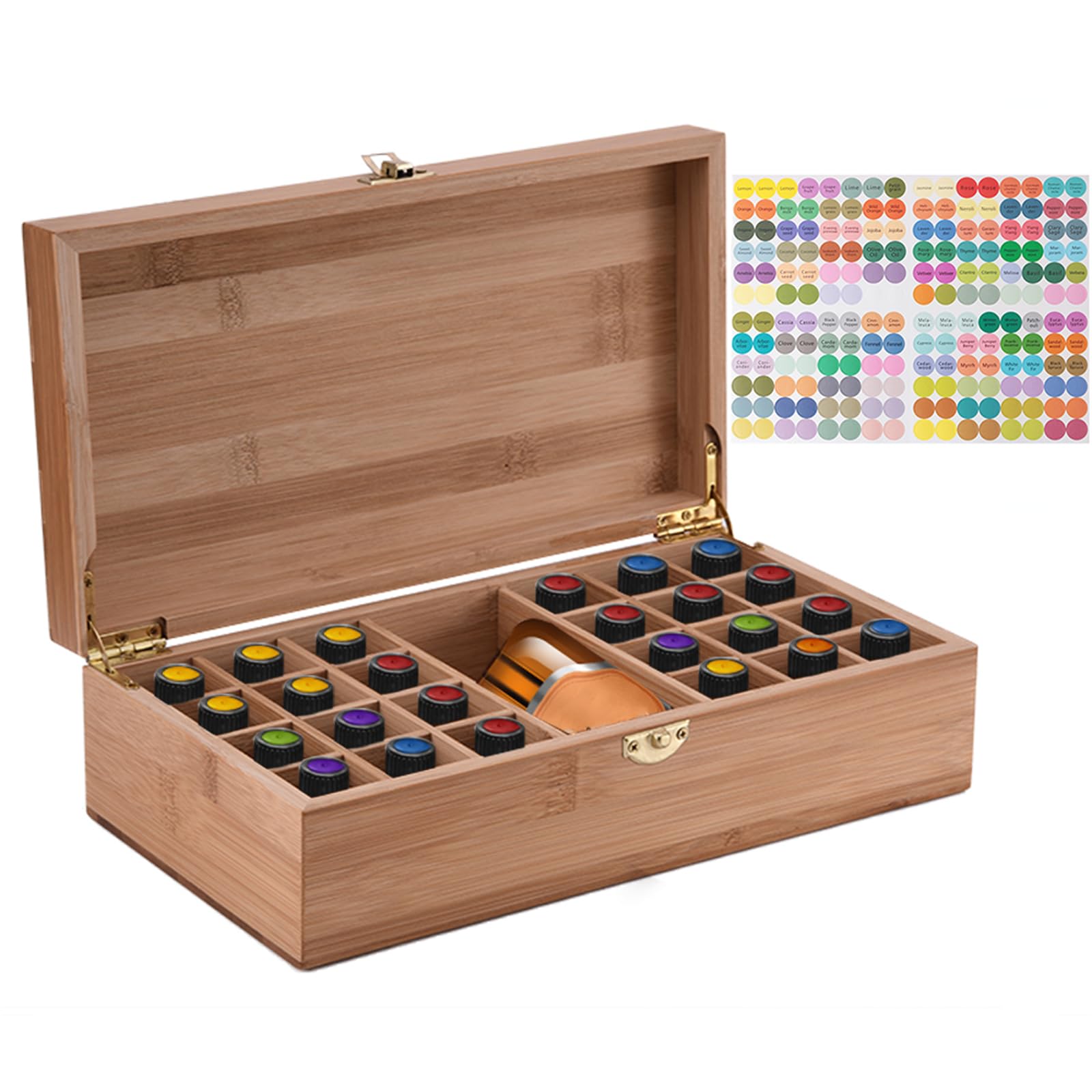 RoseFlower Bamboo Essential Oil Storage Box Home Fragrance Carrier Case, Holds 25 Bottles for 5, 10, 15ml - Aromatherapy Organizer Nail Polish Fragrance Container - Keep Your Oils Safe & Space Saver