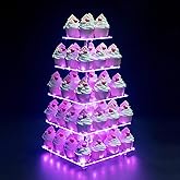 OLACHIKKO Cupcake Stand, 5-Tier Square Cupcake Holder with LED Light String, Acrylic Cupcake Tower Display-Dessert Tower-Pastry Stand-Cupcake Tier Stand for Wedding, Birthday Party (Pink Light)