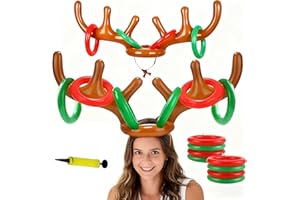 GENERIC 2 Set Inflatable Reindeer Antlers Ring Toss Game, Christmas Games, Indoor Outdoor Xmas Fun Games for Families Gifts(2 Antlers 8 Rings & 1 Hand-held Pump)