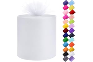 ICOSHOW Tulle Fabric Roll, 6” by 200 Yards (600FT) Tulle Organza Fabric Spool for DIY Tutu Skirt Baby Shower Decor Wedding Backdrop Crafts Birthday Party Supplies (White)
