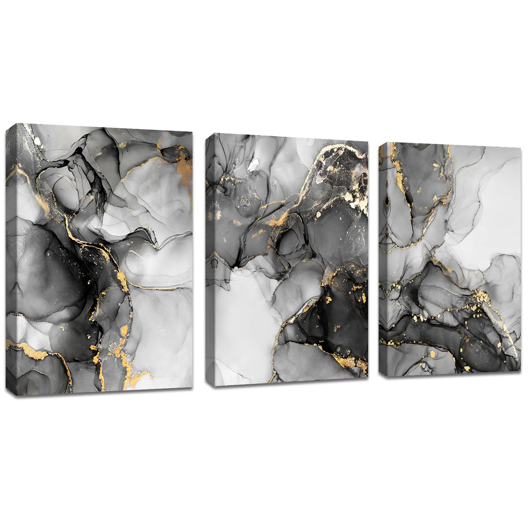 FajerminArt 3 Panels Framed Canvas Wall Art Marble Gray Gold White Pictures Printing Painting Poster Canvas Prints Wall Decor for Bedroom Living Room Bathroom Office Ready to Hang 30x40cmx3Pcs — image 1