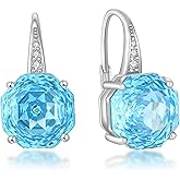 YIFISIY Rose Dangle Drop Earrings for Women, 925 Sterling Silver 10mm Rose cut Birthstone Octagonal Leverback Earring Flower Jewelry Gifts for Her