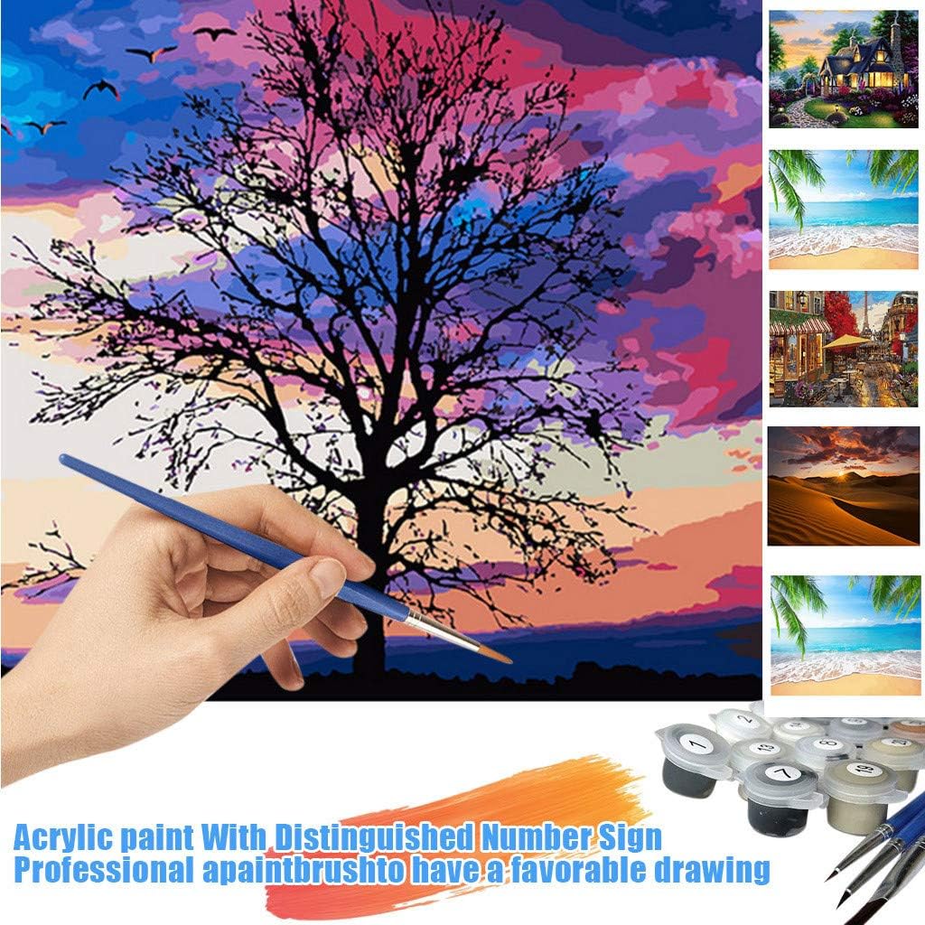 Louyue Sunset Valley Paint by Numbers Kit - with Brushes and Arylic Pigment - 16x20 Inch DIY Oil Painting for Adults Kids Snow Scene Winter Landscape