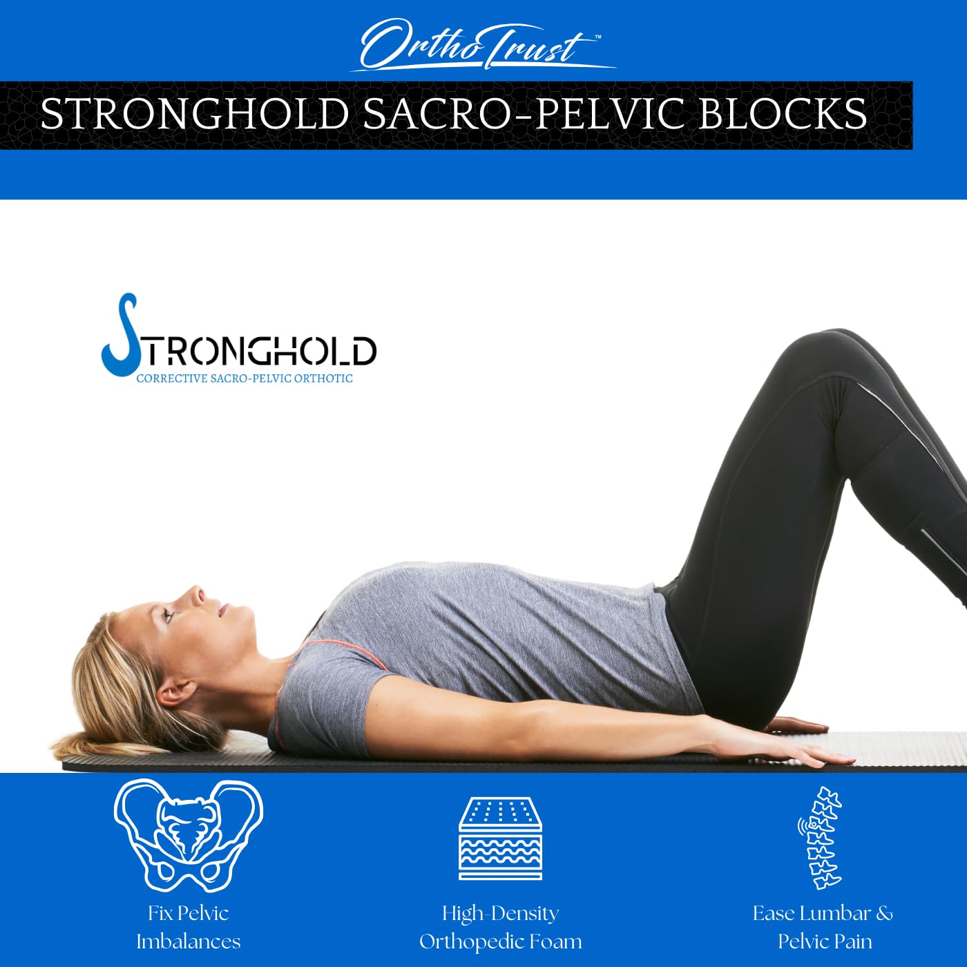 OrthoTrust Stronghold Pelvic Sacral Blocks Set High-Density Foam Wedges - Royal Blue Set