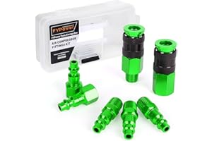FYPower Air Hose Fittings, 7 Pieces 1/4" NPT Aluminum AMT Universal Air Couplers and I/M Industrial Type Air Plugs Kit, Green