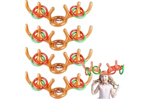 LUOBO 4 Pcs Inflatable Reindeer Antler Ring Toss Game,Antlers Ring Hook Game, Christmas Party Antler Hat Games for Family Indoor Outdoor Games (4 Antlers 16 Rings1 Air Pump)