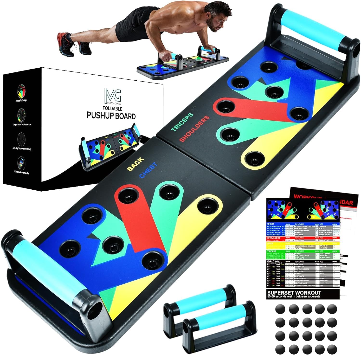 Photo 1 of MG Push up Board with 5 Resistance Bands & Jump Rope – Portable Home Gym Equipment for Full Body Workout, Strength Training, Exercise and Fitness – With a Giftable Box & Workout Manual