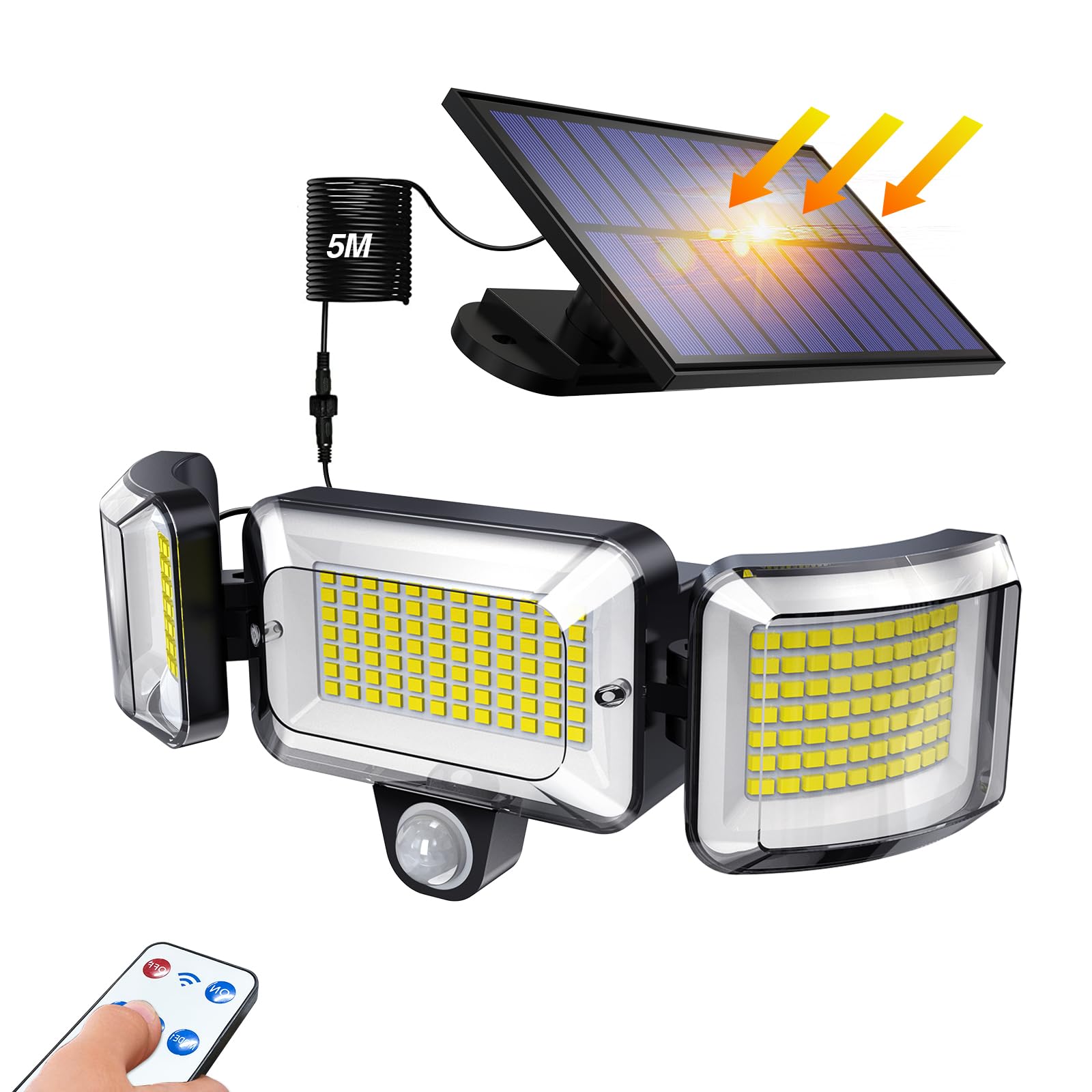 OOTDAY Solar Lights Outdoor, 224 LED Motion Sensor Security Lights, 3 Modes, Remote Control, Wide Angle, Security Flood Lights, IP65 Waterproof, for Outside Garden Patio Yard, Black
