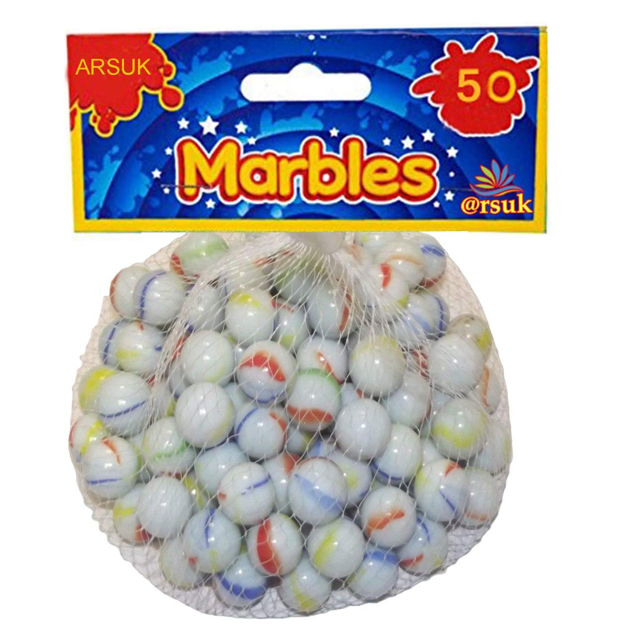 Glass Marbles in netted bag 50 Tricolour Milky Marbles Amazon.co.uk