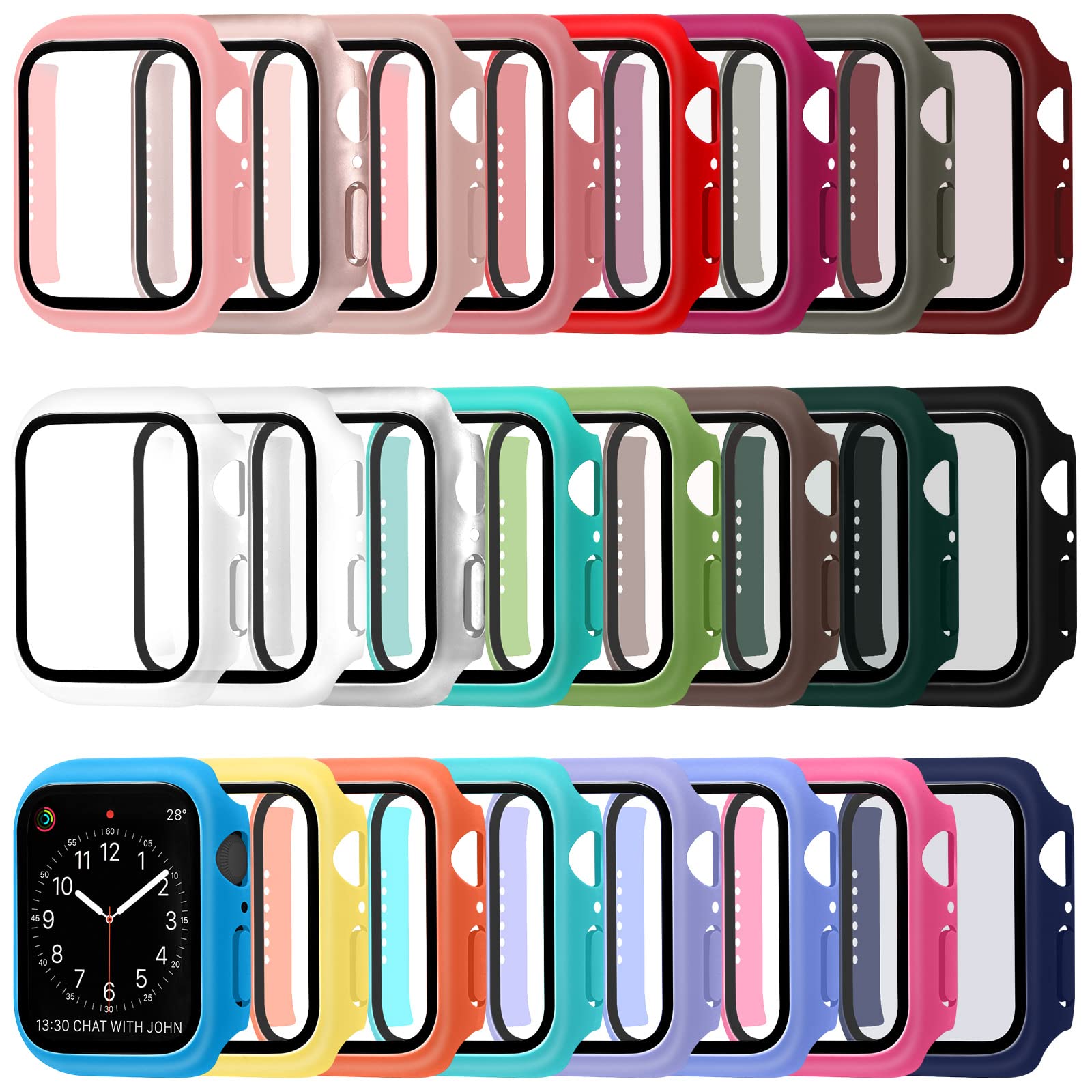 Photo 1 of Sieral 24 Pcs Smart Watch Screen Protector Watch Bumper Case Hard Pc Case with Tempered Glass Screen Protective Cover Compatible with Iwatch for Men Women, Assorted Colors (44mm)