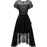 Wedtrend Women's Sparkly Sequin Dress Ruffle Formal Dresses Flutter Sleeve Wedding Guest Dress