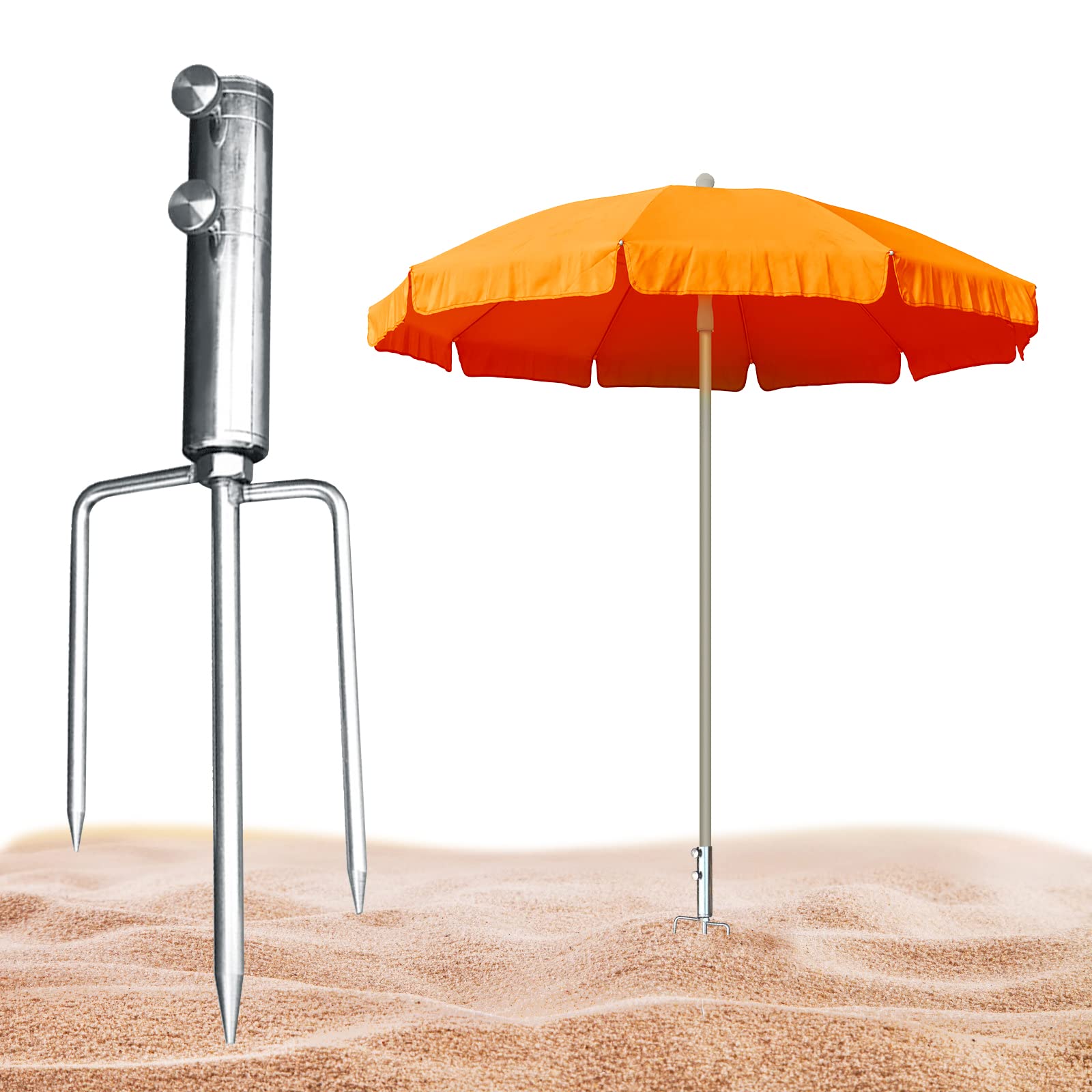 JinsenTGG Parasol Stand Anchor, Lawn Ground Spike for Parasol, Portable Lawn Thorn Parasol Holder for Beach/Parasol/Garden/Fishing Umbrella, Duty Metal Ground Grass Holder Stands (Stainless steel)