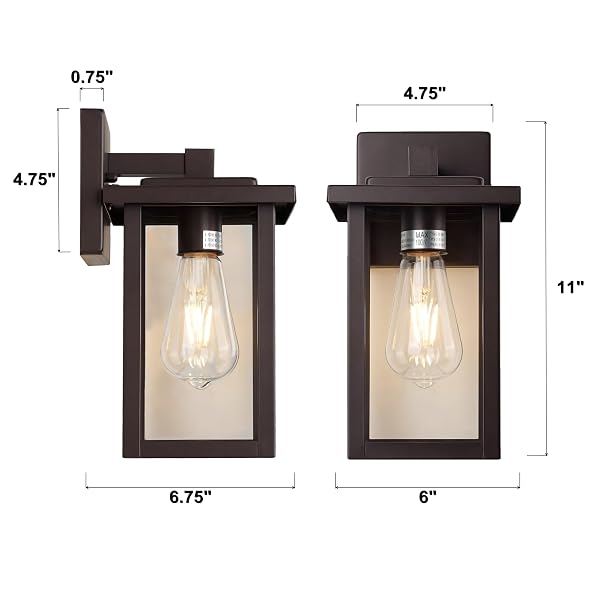 ACLAND OIL RUBBED BRONZE OUTDOOR LIGHT FIXTURE, OUTDOOR WALL LANTERN 2 PACK WITH CLEAR WATER GLASS, 11 INCH OUTSIDE LIGHT FOR HOUSE ENTRYWAY GARAGE PORCH