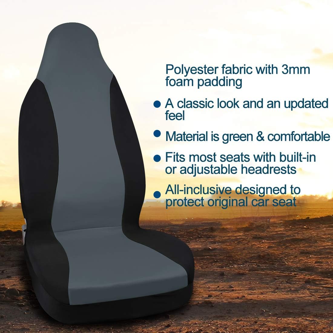 sourcingmap New Gray Black Front High Back Bucket Seat Cover, 126x60cm - Image 3