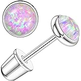 14K Gold Plated Threadless Flat Back Opal Stud Earrings Hypoallergenic Surgical Stainless Steel Earrings Studs for Women Girls 5mm Handmade Cartilage Helix Conch Multiple Piercing