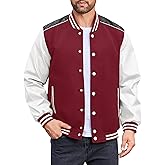 COOFANDY Mens Fashion Varsity Jackets Casual Leather Sleeves College Baseball Bomber Jacket Streetwear Red Varsity Jacket S