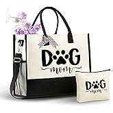 InnoBeta Canvas Tote Bag, Dog Mom Gift for Women, Pet Owner, with Top Zipper Closure and Shoulder Strap for Birthday, Christmas