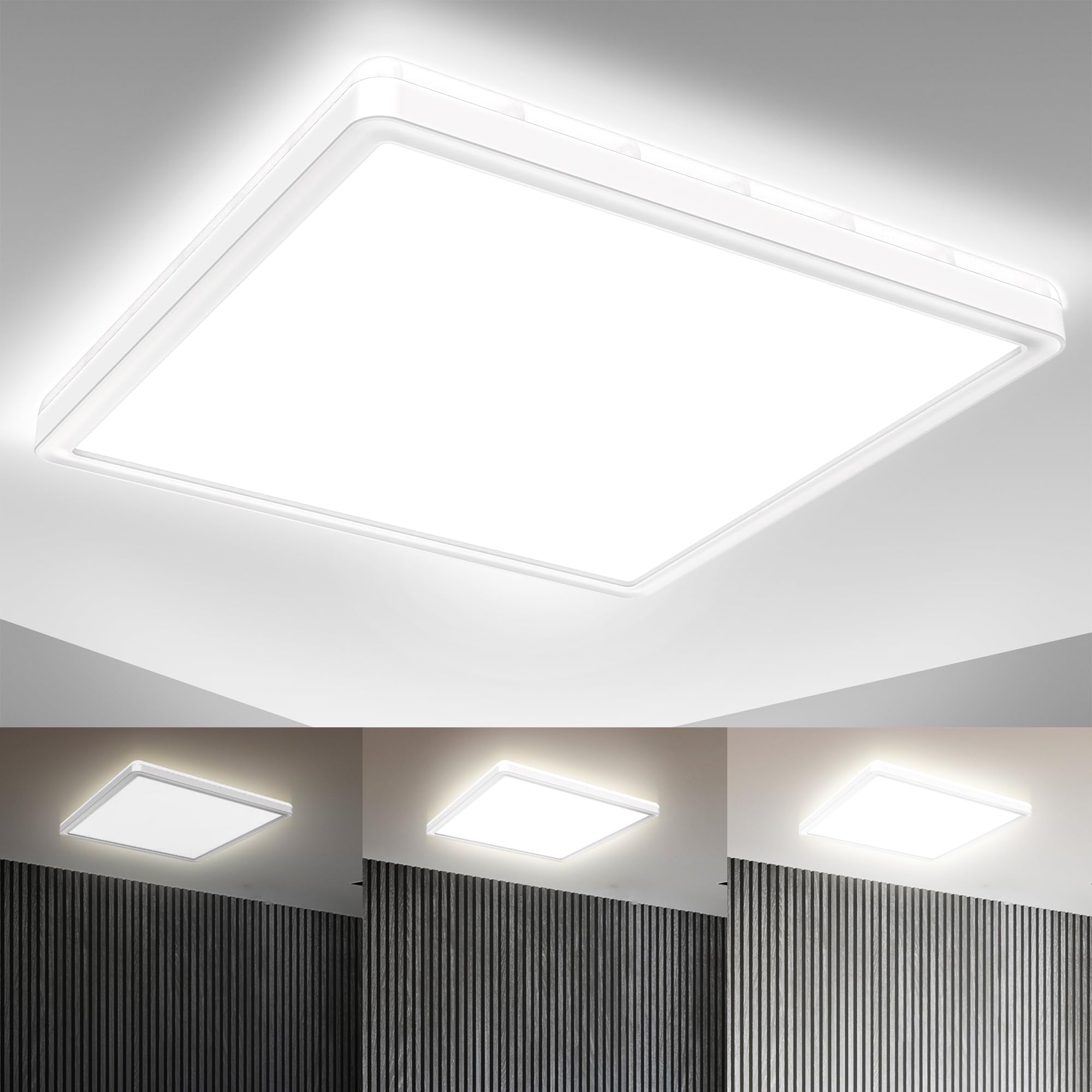 B.K.Licht LED Ceiling Light, 3 Levels Dimming, Built-in 18W LED Board, 4000K Neutral White, 2400Lm, Ultra-Flat, Memory Function, Indirect Ceiling Backlight, Modern Square Ceiling Panel, 11.5x11.5in