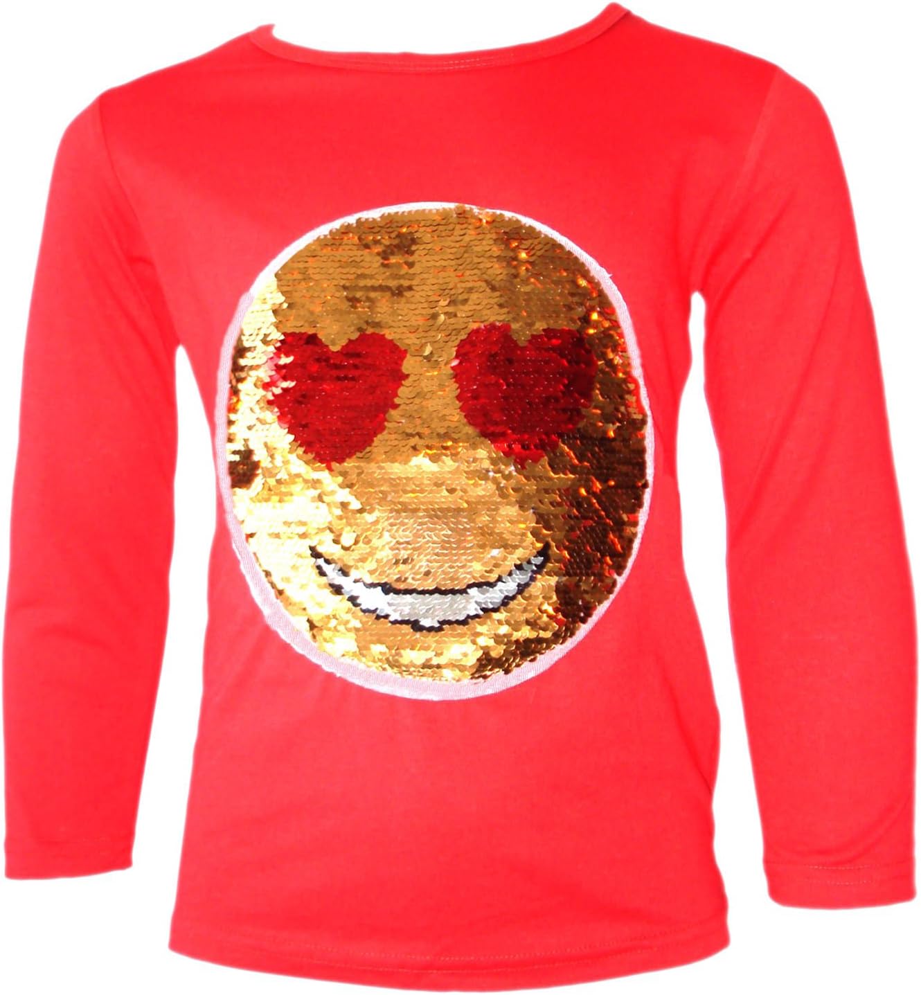 West Couture Girls Sequin Emoji 2 Way Brush Changing Sequins Smiley Faces Emoticons Heart Eyes to Wink 3-14 Yrs RED
