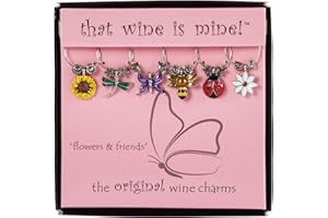 Wine Things Flowers and Friends Wine Charms, Zinc Alloy Wine Glass Tags for Stem Glasses, Drink Markers Identifiers for Parti