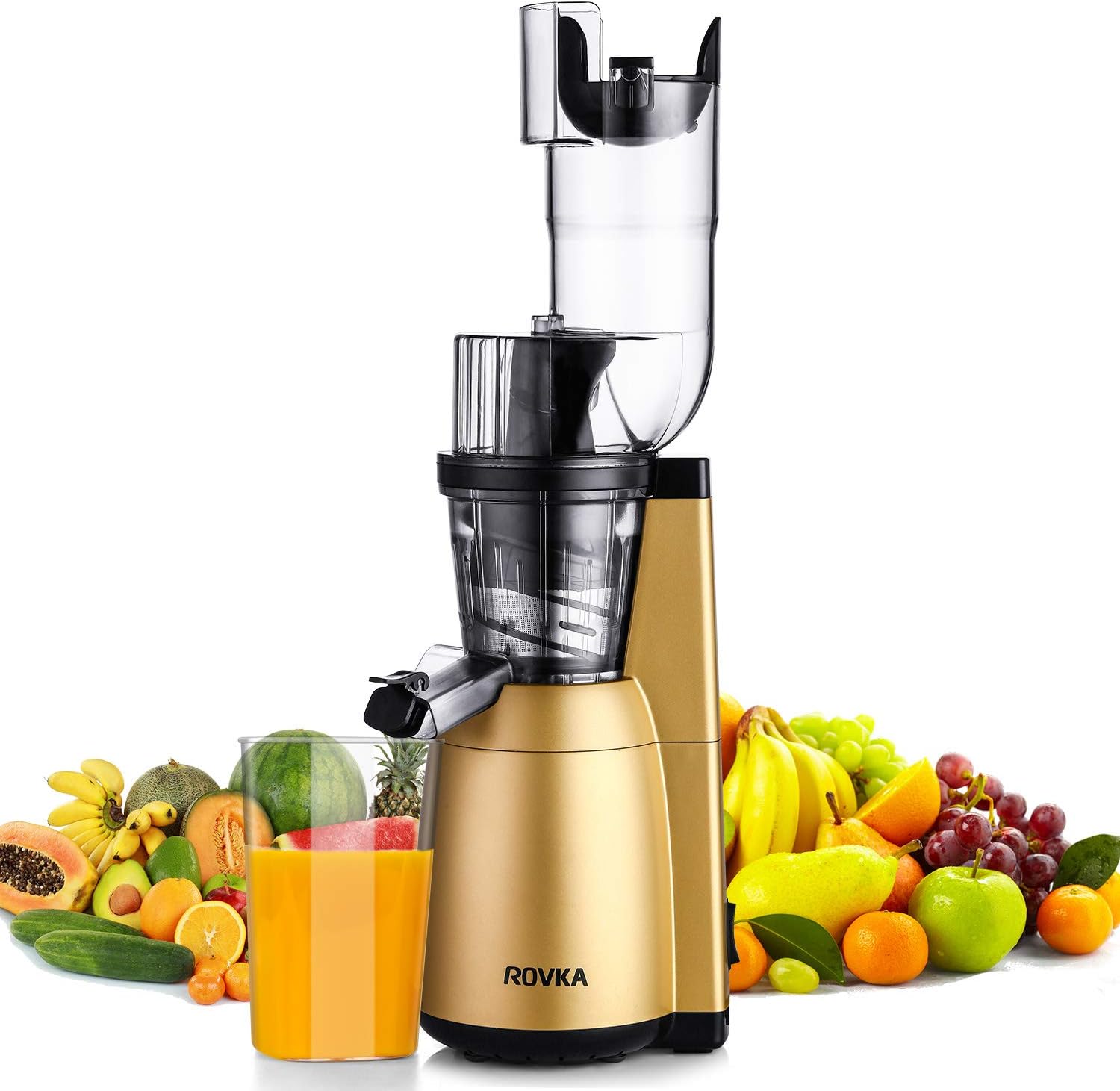 Slow Masticating Juicer Extractor,ROVKA High Vitamin Juice Masticating Juicer,3.15 Inches Wide Chute Cold Press Juicer for Vegetable and Fruit