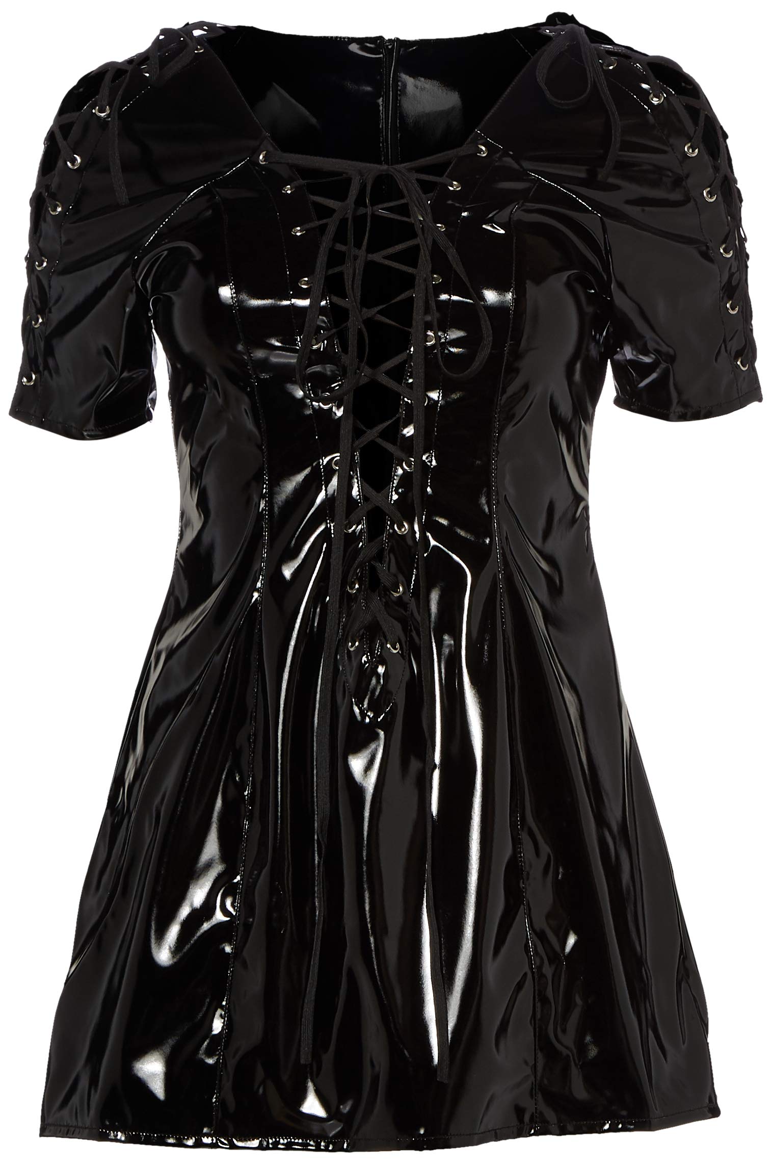 Black Level Vinyl Dress with Short Sleeves and Lacing, Medium, Black