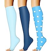 CHARMKING 3 Pairs Open Toe Compression Socks for Women & Men Circulation 15-20 mmHg is Best Support for All Day Wear