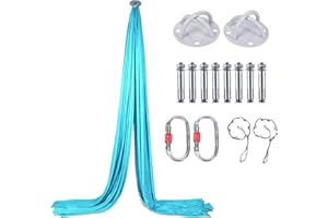 AYUHOME Aerial Silks Kit - 2 Daisy Chains, 2 Stainless Steel Carabiners, 8 Expansion Screws For Concrete Structure, 2 Ceiling Brackets For Aerial Arts & Soft Silk For Smooth Movement