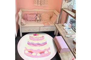Lacomfy Kids Rug Pink Cake Bedroom Carpet for Girls 4Ft Round Rainbow Dessert Play Mat Circle Playroom Area Rug for Nursery Living Room Classroom Decor Washable Children Throw Rug
