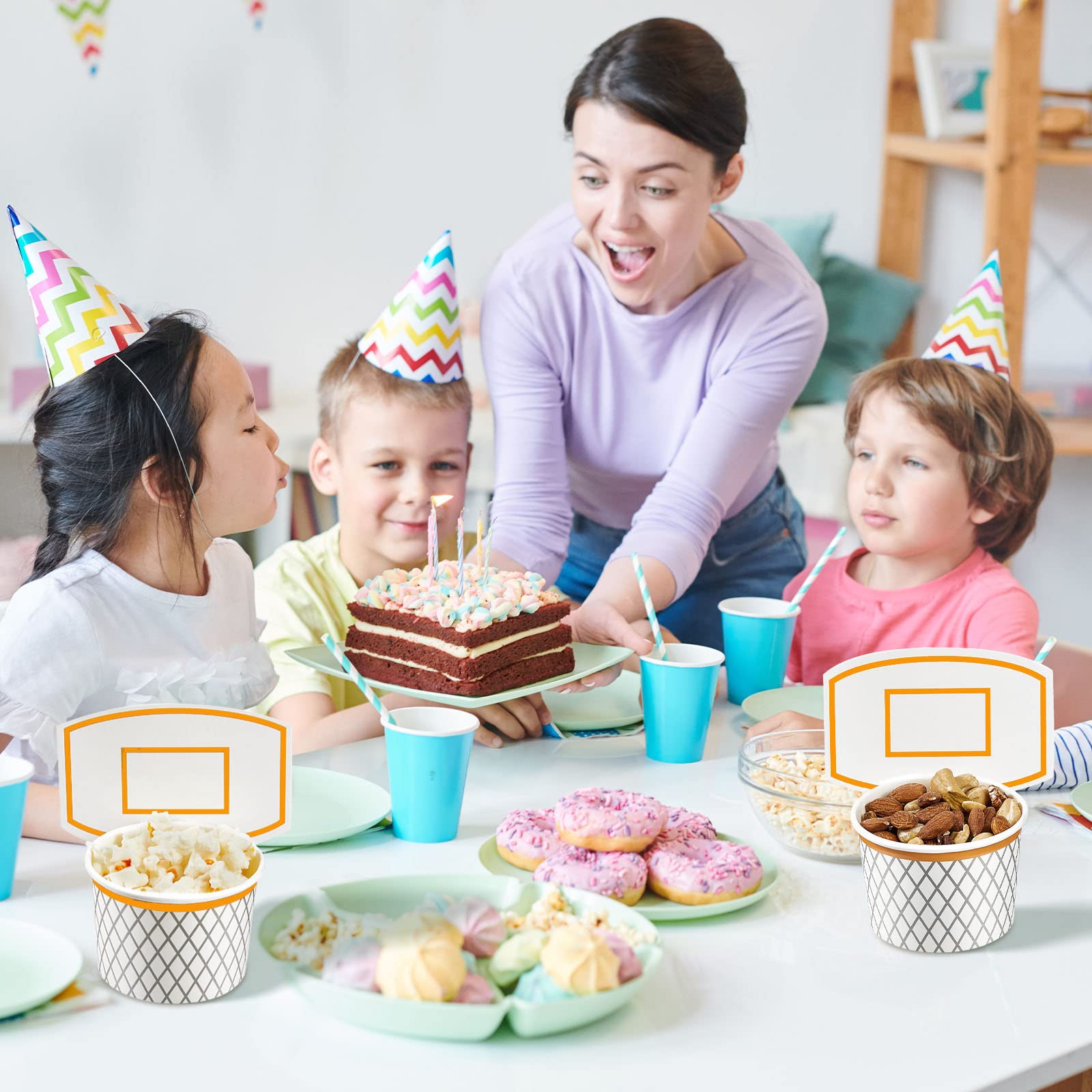 Basketball Hoop Snack Cups Basketball Party Decorations Paper Party Supplies Kids Paper Snack Cups Disposable Treat Food Bowls for Ball Themed Birthday Favors(24 Pieces)