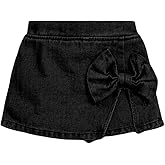 BEAUDRM Girl's High Waist Denim Skort Bow Front Split Elastic Waist Summer Casual Jean Skirt Shorts