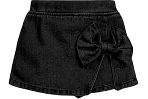 BEAUDRM Girl's High Waist Denim Skort Bow Front Split Elastic Waist Summer Casual Jean Skirt Shorts