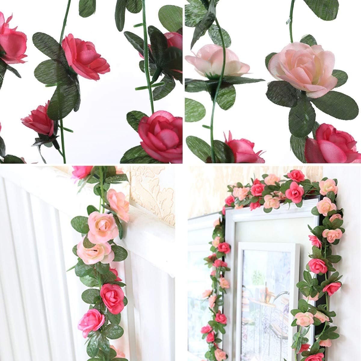 2 Pack Artificial Rose Flower Garland Fake Rose,8.2 ft /2.5m Flower Vine Artificial Flower Hanging Rose Garlands for Home Hotel Office Wedding Party Garden Craft Art Decor - Image 4