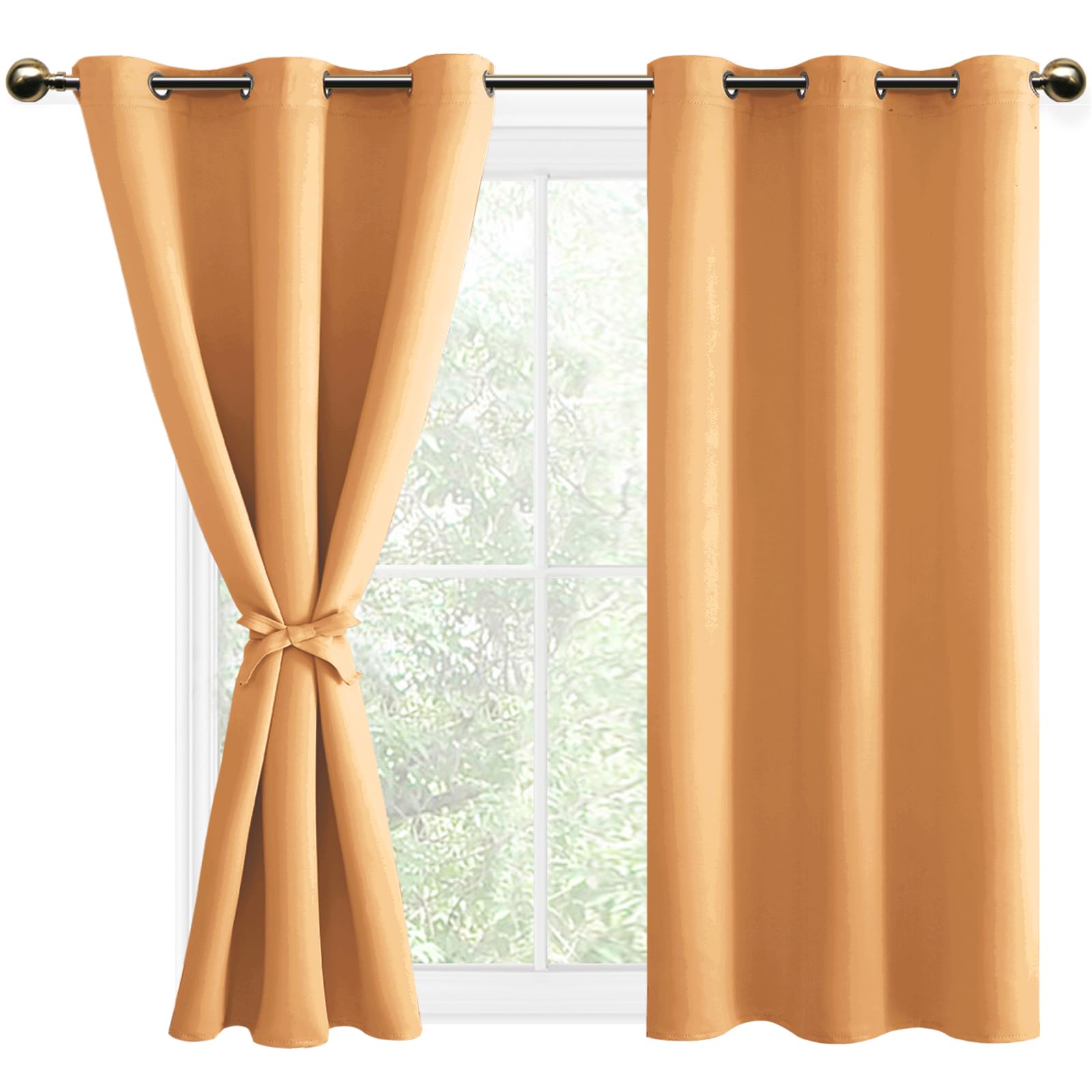 DWCN Blackout Curtains with Tiebacks for Bedroom Thermal Insulated Solid Eyelet Curtains for Living Room,2 Panels,46" Wide x 54" Drop Pumpkin Orange