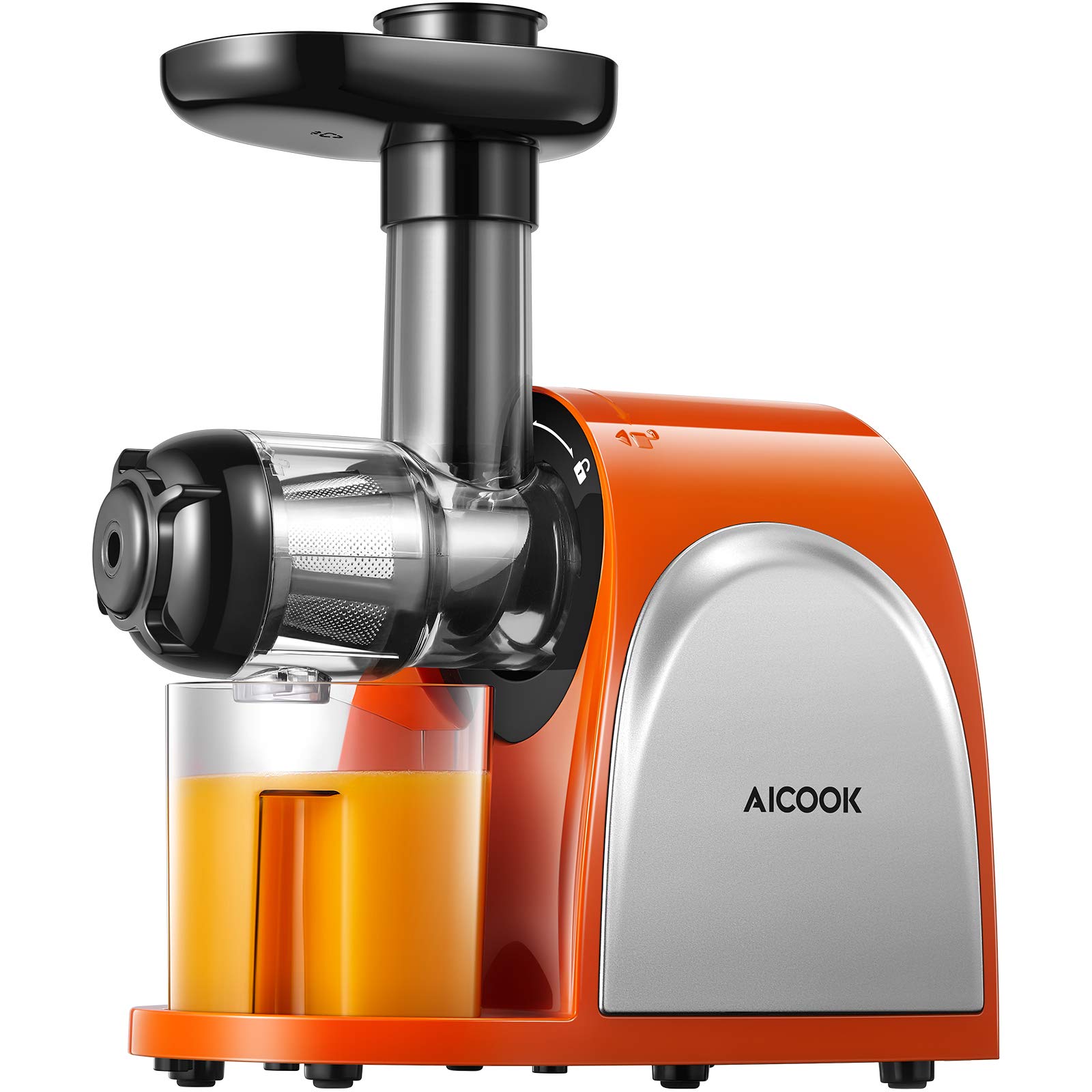 Juicer, Aicook Slow Masticating Juicer, Cold Press Juicer Machine Easy to Clean, Higher Juicer Yield and Drier Pulp, Juice Extractor with Quiet Motor and Reverse Function, BPA-Free, with Recipes