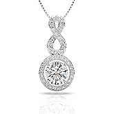 LOLA’S BISOU 1CT Platinum Plated Moissanite Pendant Necklace Gift for Women Infinity Necklace with Moissanite Diamond Gift for Her wedding Gift for Wife Mother Birthday Gift
