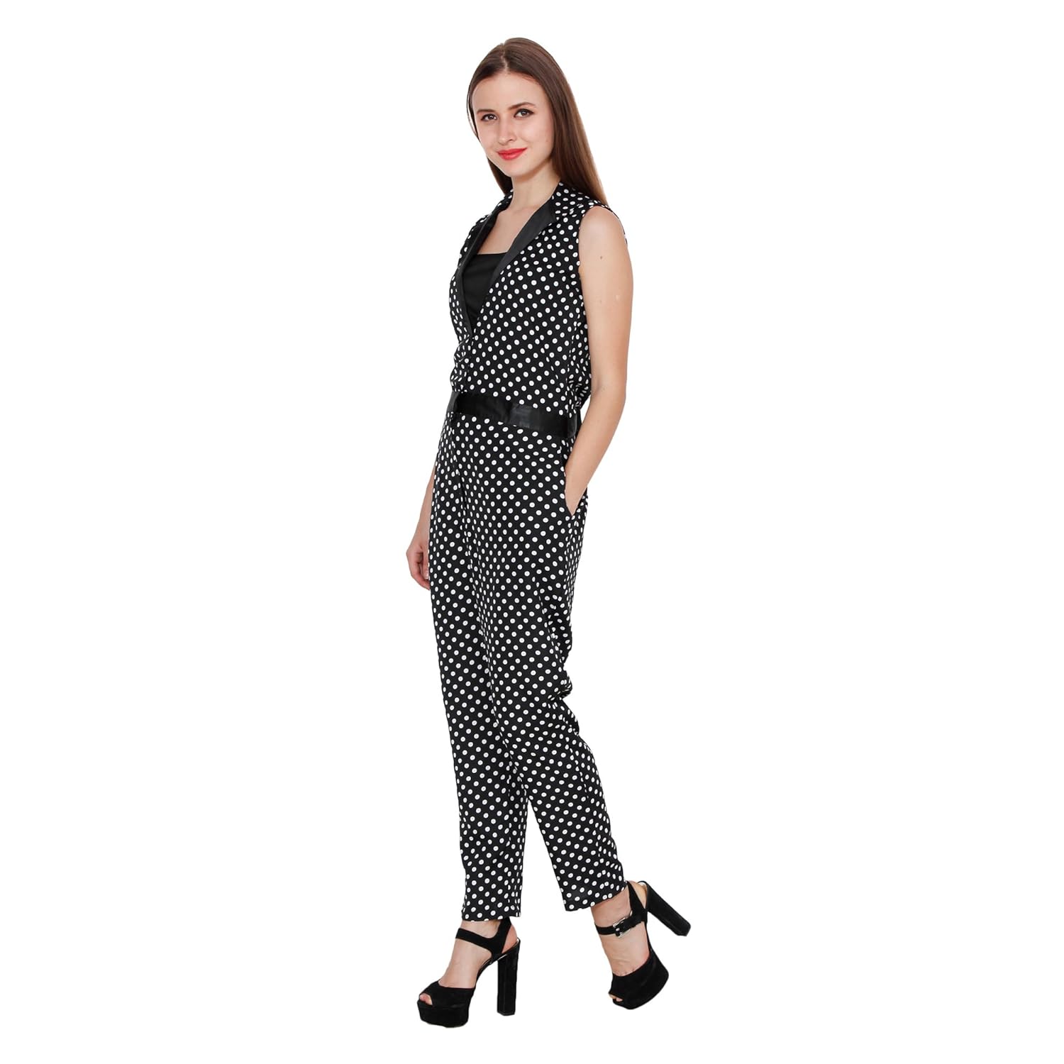 fabrizia women's dot print crepe sleeveless jumpsuit