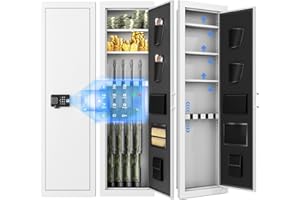 Bonusall 53"H Wall Gun Safe Between Stud with Fingerprint,Assembled Rifle Safe with 3 Removable Shelf,4 Wall Gun Cabinet for Shotguns and Pistols with Adjustable Racks (White)