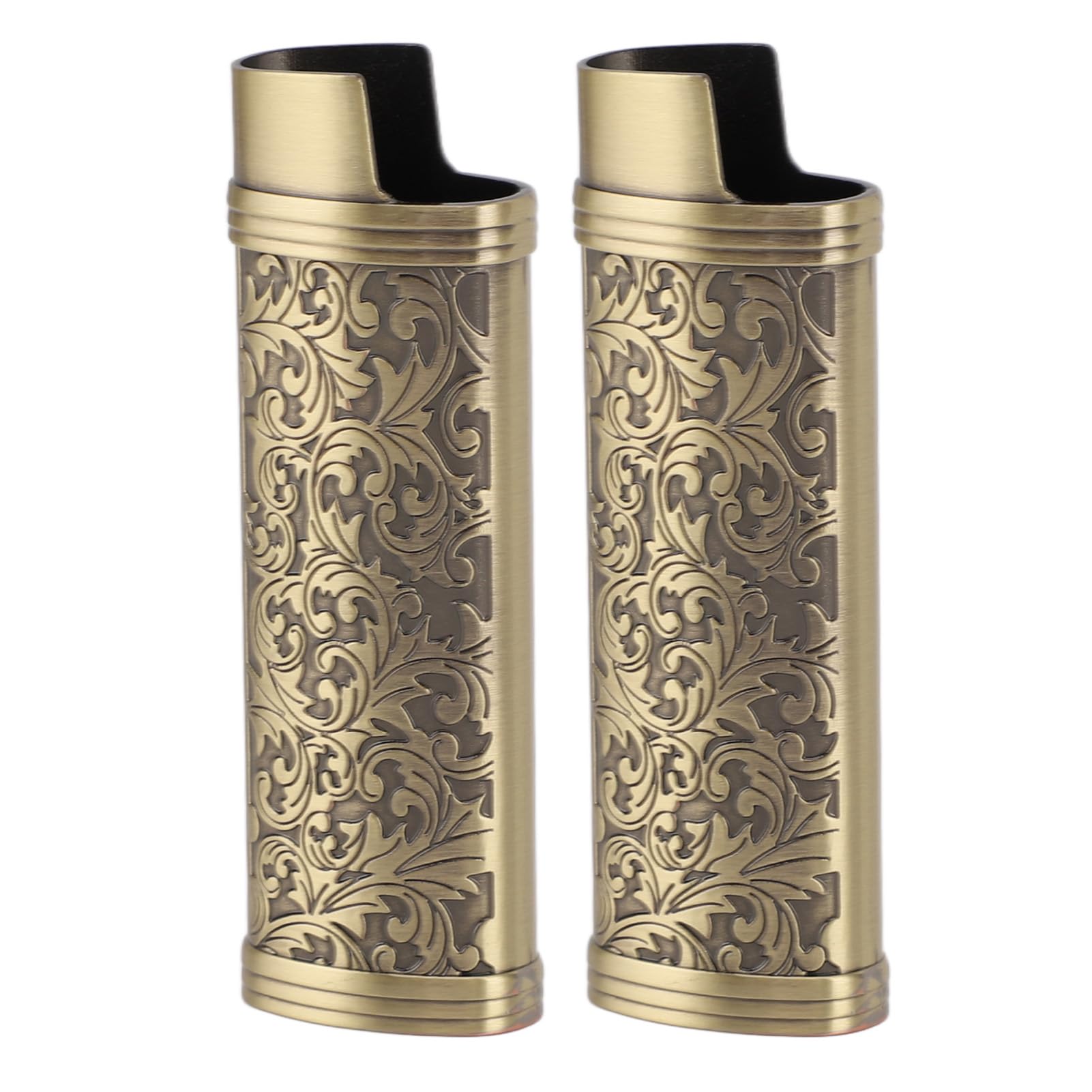 2 Pcs Metal Lighter Case Cover Holder with Vintage Floral Stamped, Zinc Alloy Shell Lighter Sleeve, Vintage Lighter Case Cover for Lighter Protection, Camping (Bronze)