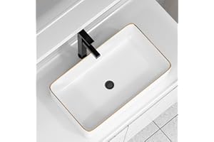 Vessel Sink Rectangular For Bathroom - Fulorni 24"x14" White Bathroom Vessel Sink with Gold Rim Above Counter Rectangle Vanity Lavatory Bath Sink Basin