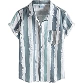 VATPAVE Boys Striped Button Down Shirt Short Sleeve Hawaiian Shirt Casual Summer Beach Shirts with Pocket