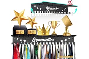 iBobbish Metal Medal Hanger Display,Non-Slip Trophy Shelf with 20 Hooks,Wall Mount,Heavy Duty,Non-Bent,Holds 22-33lbs,for Gymnastics,Race,Soccer,Swim