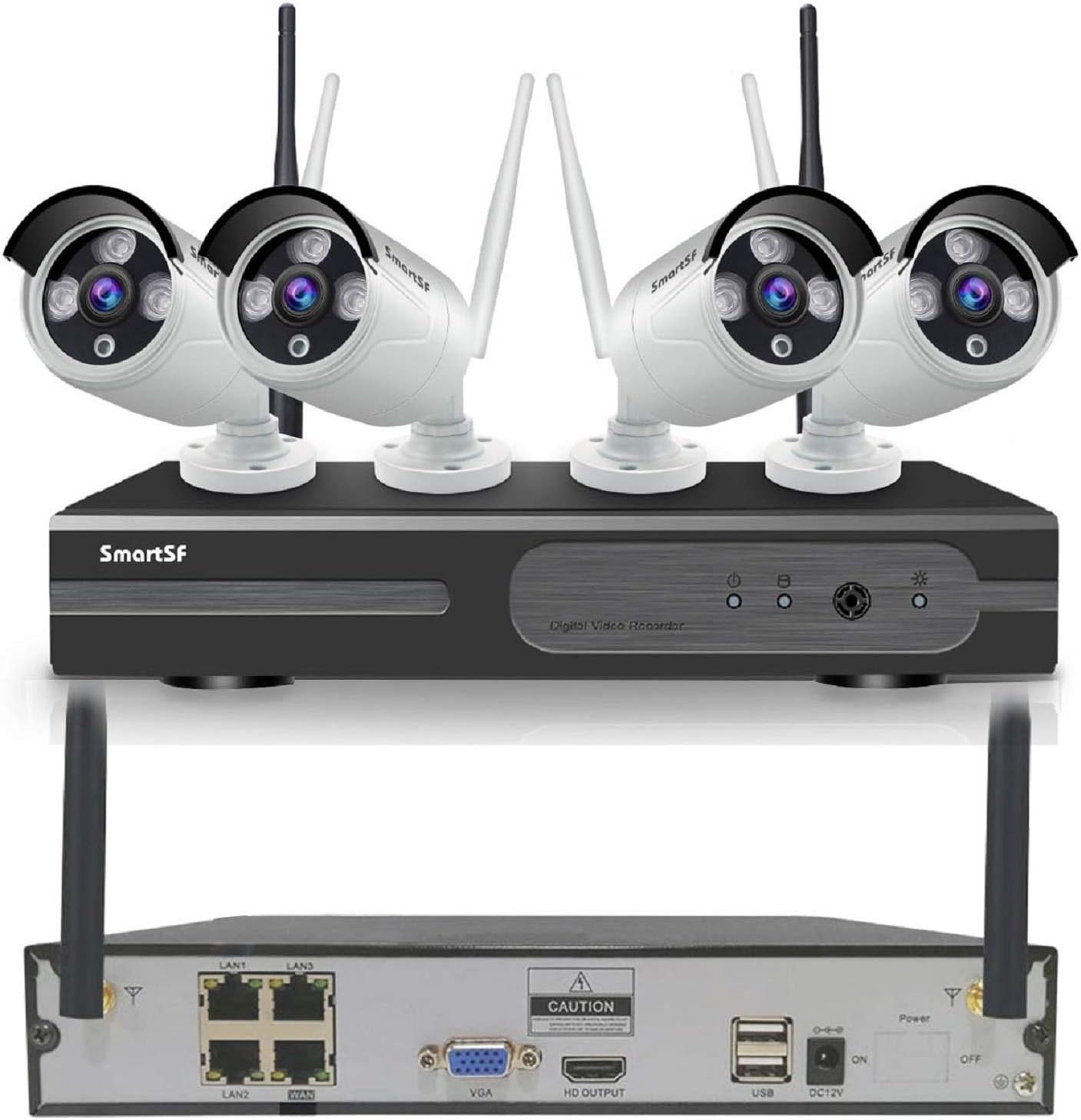 SmartSF WIFI Security Camera System 1080P 4CH NVR, With 4Pcs 1080P Plug