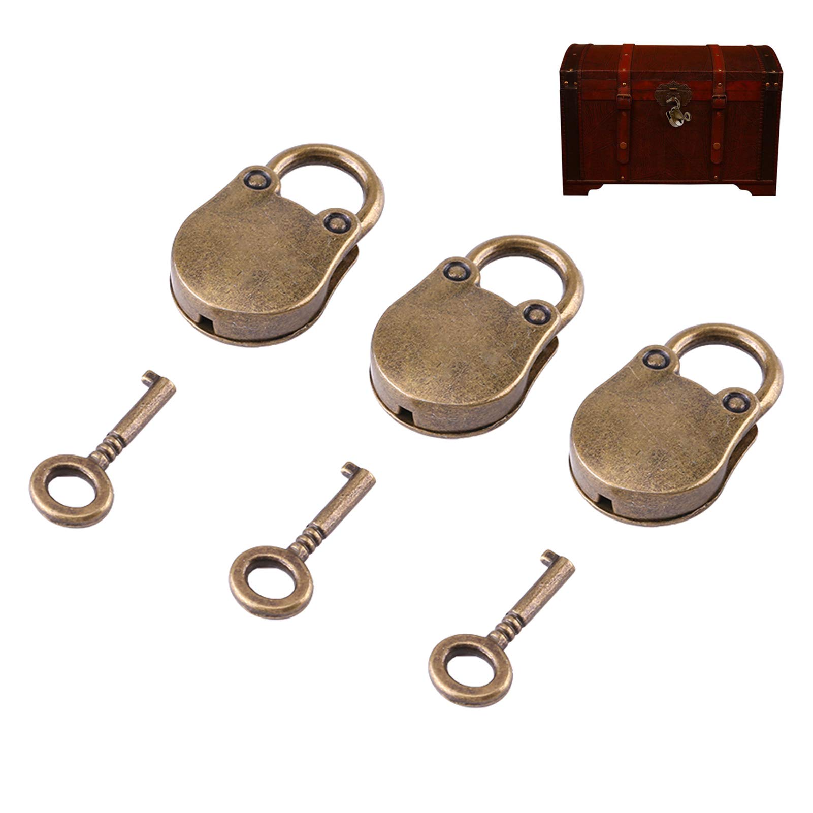 3 Sets Vintage Padlocks, Antique Zinc Alloy Little Bear Shape Mini Locks for Jewelry Box Diary Diary Luggage Wooden Box Security and Decoration