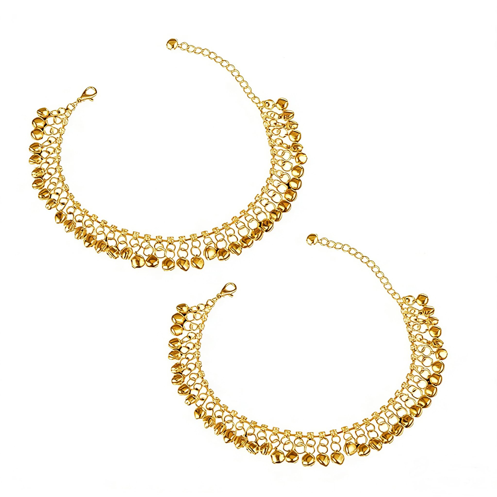 EQLEF Bell Anklets For Women Fashion Gold Planted Diamonds Bells Anklet for Woman 2 pcs (Gold)